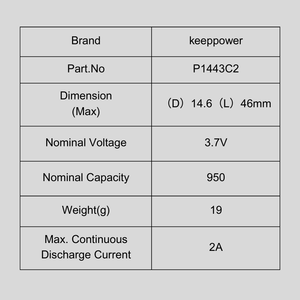 14430 Keeppower 950mAh 3.7V protetto batteria ricaricabile agli ioni di litio P1443C2 con lunga durata <span class=keywords><strong>e</strong></span> prestazioni elevate - Product Image 6