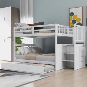 Kids Bedroom Furniture Solid Wood Full over Full Bunk Bed Modern Bunk Bed for Kids with Storage Space