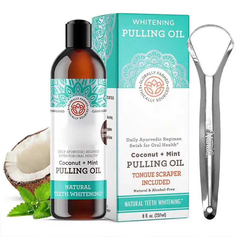 Alcohol-Free Natural Advanced Oil Pulling Tongue Scraper Coconut Oil Mouthwash Healthy Gums Teeth Whitening Beauty Personal Care