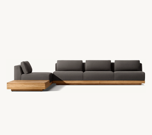Ensemble de salon de jardin en forme de L, fauteuils de patio en bois, canapés d'hôtel, ensemble en teck pour villa, mobilier d'extérieur - Product Image 1