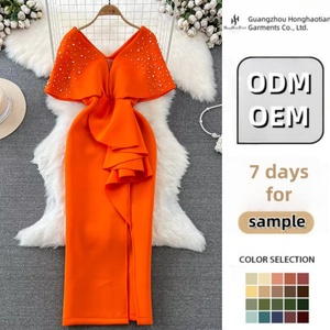 2024 personalizado de alta calidad elegante cuello en V de las mujeres mayores de fiesta con cuello en V <span class=keywords><strong>vestidos</strong></span> de cintura - Product Image 2