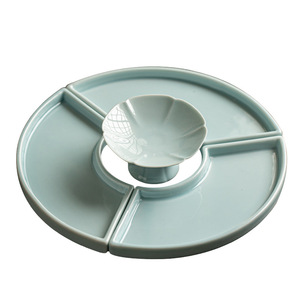 Plato de cerámica para repostería en forma de abanico, color azul polvo, 3 piezas, apto para lavavajillas, para frutas, aperitivos, bandejas para servir té - Product Image 5