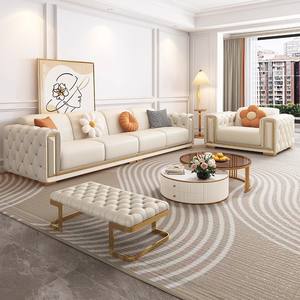 Juego de Sofás Seccionales de Lujo Ligero de Calidad con Patas Doradas, Sofá Moderno Capitonado en Crema de 1, 2 y 3 Plazas en Piel Blanca para Sala de Estar - Product Image 2
