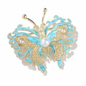 Chinese Style Alloy Lovers Engagement Wedding Hollow Dripping Pearl Butterfly Pendant Brooch Pin Jewelry <b>Accessories</b> - Product Image 1