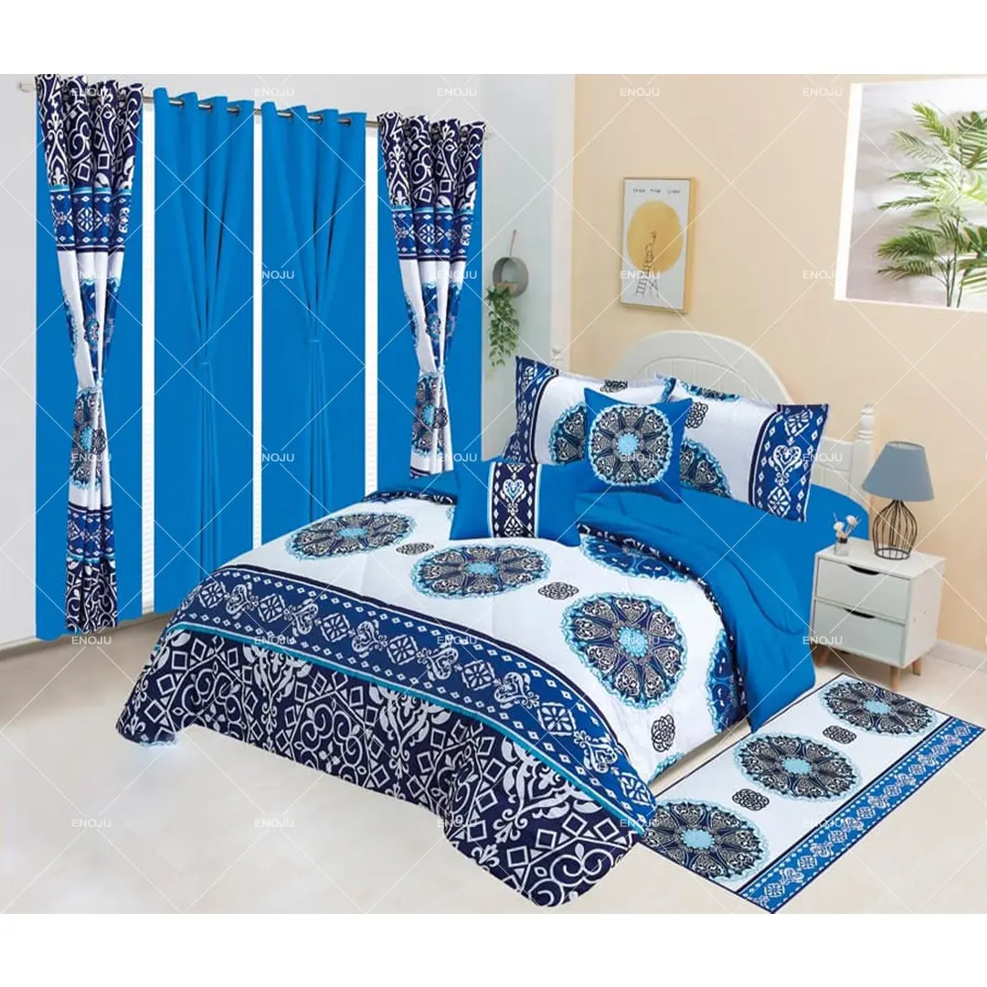 Atacado cortina cama conjunto Cortinas E Folha De Cama Set Microfibra Quilt King Bed Sheets Algodão impermeável Bedcover