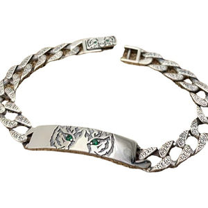 Pulsera de Plata de Ley S925 con Cabeza de Tigre y Diamantes Verdes, Estilo Hip-Hop, Personalidad Masculina, Pulsera de Plata Tai con Cabeza de Tigre Domo - Product Image 1