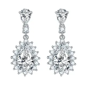 Wedding Party Bridal Dubai Jewelry Gift Luxury Women Trendy 925 Silver Crystal Bling Drop Earring Cubic Zirconia Bridal Earrings