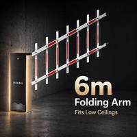 Barrière à bras articulé pliable en alliage d'aluminium Keydeone 6m avec télécommande RFID pour smartphone, idéale pour les applications industrielles et commerciales intensives et les parkings.