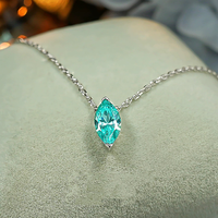 Parure Collier Pendentif et Boucles d'Oreilles Solitaires Œil de Cheval en Zircon Cubique Bleu Paraïba Taille Marquise, Délicate et Élégante, Bijoux pour Femme au Quotidien