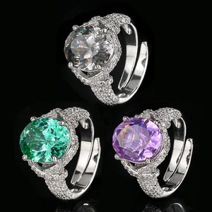 Tu Oval Iced Out Flower Cutting 10*12mm Zirconia <b>Rings</b> <b>Adjustable</b> Tarnish Resistant White Gold Plated Copper Jewelry for Women - Product Image 1
