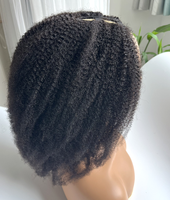 Perruque U-Part 4C Afro Kinky Coily en Cheveux Indiens Non Traités, Densité 180%, avec Cordon de Serrage et Ligne de Cheveux Invisible, Vente en Gros