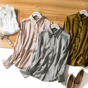 Camicia di <span class=keywords><strong>seta</strong></span> di alta qualità camicia di raso di <span class=keywords><strong>seta</strong></span> a maniche lunghe da <span class=keywords><strong>donna</strong></span> Design senso di <span class=keywords><strong>seta</strong></span> camicetta allentata di colore puro Blazer da <span class=keywords><strong>donna</strong></span> - Product Image 3