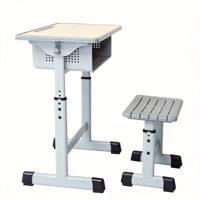 Bureau d'étudiant moderne en métal à hauteur réglable, tiroir grande capacité, structure renforcée avec cadre chromé, mobilier scolaire pour