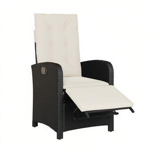 Chaise de patio inclinable en polyrotin noir avec repose-pieds, mobilier de jardin extérieur, design contemporain - Product Image 1