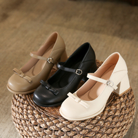 Versatile New Fashion Confortable Women Shoes Retro Design Sense Leather Female Chunky Heels