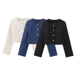 KAR&OT ZA Ropa de Mujer Verano 2025 Nueva Moda Chaqueta Corta Sencilla de Cuello Redondo con Cierre de un Solo Botón 1228992 - Product Image 1