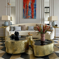Ensemble de tables basses de luxe, design moderne, plateau en verre trempé, base en acier inoxydable, pour villa et manoir, table centrale de style affirmé