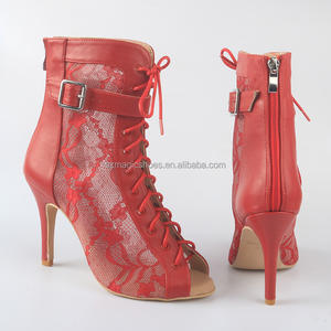 Toptan seksi Peep Toe yüksek topuk dans ayakkabıları kadın geri fermuar ile Fashionable10CM dantel dans botları - Product Image 6