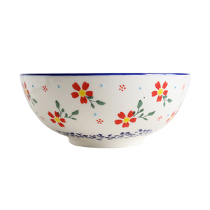 Juego de tazones redondos de cerámica pintados bajo el esmalte, hechos a medida, con motivos azules y pequeñas flores rojas. Podemos procesar - Product Image 2