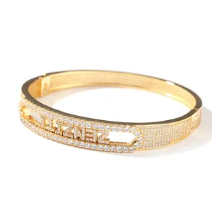 Lettre de nom personnalisée précipitée 26 Bracelet en or initial pavé Bling zircon cubique bricolage lettre mobile Bracelet Hip hop <span class=keywords><strong>bijoux</strong></span> pour femmes - Product Image 1
