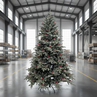 Arbre de Noël Artificiel BSCI de 2,10 m, Luxe Blanc, Pointes PE/PVC, Finition Givrée et Cônes de Pin pour Décoration Maison/Centre Commercial, Vente en Gros
