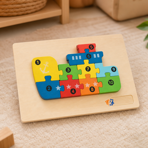 Puzzle en <span class=keywords><strong>bois</strong></span> chiffres de 1 à 10, puzzle bateau pour enfants, apprentissage précoce, entraînement au comptage, OEM personnalisé, vente en gros - Product Image 4