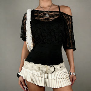 Blusa de Moda para Mujer, de Encaje, con Estampado Digital, Transpirable, de Dos Piezas, de Media Manga, Estilo Dulce y Casual para Verano - Product Image 1