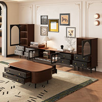 Meuble TV et Table Basse Haut de Gamme en Bois Massif Style Mid-Century, Écologique et Durable, avec Rangement pour Salon et Chambre d'Hôtel