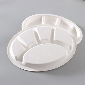 Plateau jetable biodégradable en canne à sucre, 5 compartiments, forme patte de chat ovale, 12,5 pouces, pour fête, multi-compartiments, moderne - Product Image 3