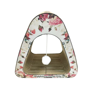 Driehoekige kattenkrabpaal verticaal cartoon kattenbed golfkarton kattenkrab speelgoed ruimtebesparend bestseller voor huisdieren - Product Image 1