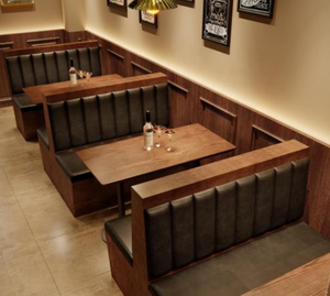 Chất lượng cao OEM ODM da bằng gỗ bọc khách sạn gian hàng đồ nội thất nhà hàng cafe cà phê bàn ăn ghế Bộ - Product Image 3