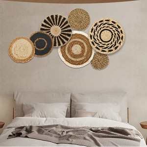 Panier <span class=keywords><strong>mural</strong></span> rond en rotin tressé style bohème, décoration murale suspendue tissée à la main, art <span class=keywords><strong>mural</strong></span> tressé pour salon, chambre à coucher, décoration de maison de style farmhouse - Product Image 3