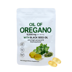 Huile d'origan en gélules 6000mg 2-en-1 formulée avec de l'huile de nigelle 200mg, complément de bien-être naturel à base de plantes, 180 gélules - Product Image 1