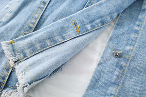 <span class=keywords><strong>Giacca</strong></span> Bomber Vintage Primaverile Blu da Donna in Jeans Strappato Traspirante <span class=keywords><strong>con</strong></span> Decorazioni in Paillettes Lunghezza Lunga - Product Image 5