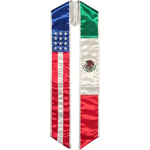 Bendera Selempang Poliester Kustom Stola Upacara 72 Inci Syal Kelulusan Meksiko Amerika Amerika