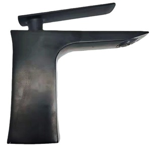 Robinet de lavabo noir monotrou à levier unique, avec valve en céramique, en laiton, design contemporain, à poser sur le comptoir - Product Image 5