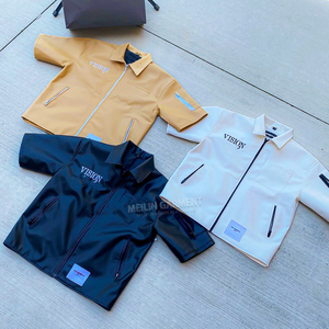 T-Shirt con ricamo a manica corta personalizzata di alta qualità per gli uomini in <span class=keywords><strong>pelle</strong></span> sintetica con Zip t-Shirt - Product Image 2