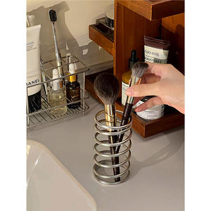 Étagère de rangement de salle de bain en acier inoxydable, design minimaliste rectangulaire pour comptoir, organisateur de cosmétiques durable, porte-brosse à dents - Product Image 5