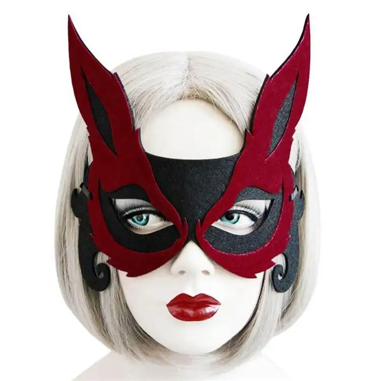 High Quality customized Felt Cloth Fox Half Face Adult Male And Female Black Party Masks Halloween Decorations Cosplay Props