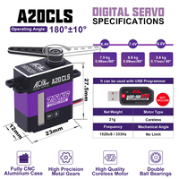 Mini Servo RC Haute Vitesse A20CLS 9g à Boîtier Métallique 7,5KG 0,08 Sec à Couple Élevé pour Voiture SCX24 et Queue d'Hélicoptère