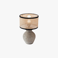 Lampe de table en céramique minimaliste Japandi alimentée par courant alternatif avec abat-jour en rotin en forme de tambour, idéale pour la table de chevet