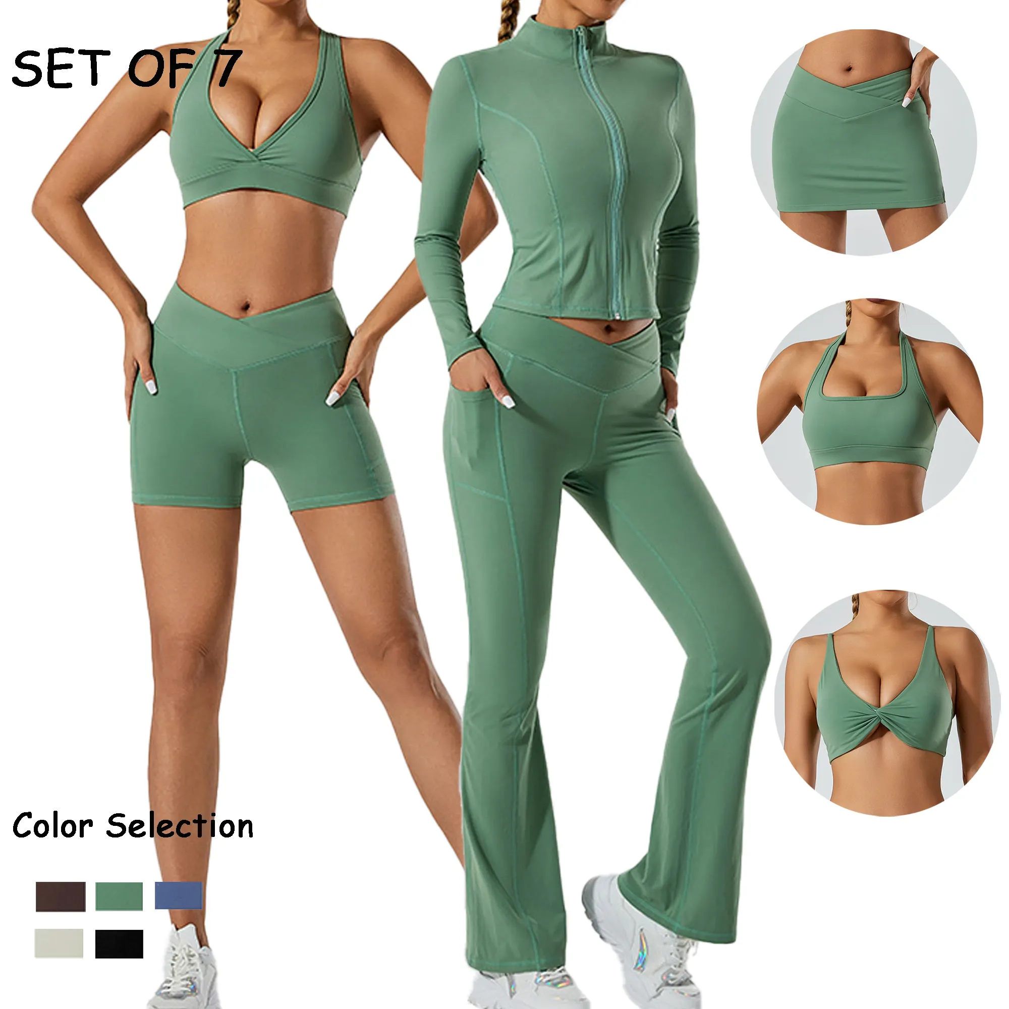 2024 Wholesale Gym Fitness Long Sleeve Jacket Sports Bra Leggings Shorts Skirt Tracksuit Ladies Fitness Yoga Set