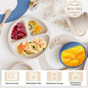 Ensemble de fournitures de sevrage LED en silicone pour l'alimentation du bébé comprenant des bols à succion assiettes divisées ustensiles à bavette réglables essentiels pour l'alimentation - Product Image 3