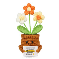 Pot Bunga Rajutan Crochet Penyemangat Emosional, Buket Wol 3 Tangkai Rajutan Tangan, Boneka Penyemangat Positif, Hadiah untuk Kesehatan Mental