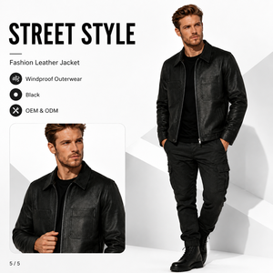 <span class=keywords><strong>Veste</strong></span> en cuir de vache véritable <span class=keywords><strong>pour</strong></span> <span class=keywords><strong>homme</strong></span> de qualité supérieure, style décontracté avec col montant et logo frontal, idéale <span class=keywords><strong>pour</strong></span> la moto en hiver - Product Image 5