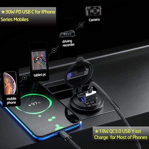 Ricarica rapida 3.0 porta caricatore per auto <span class=keywords><strong>USB</strong></span> + PD con presa accendisigari da 12-24V voltmetro - Product Image 6