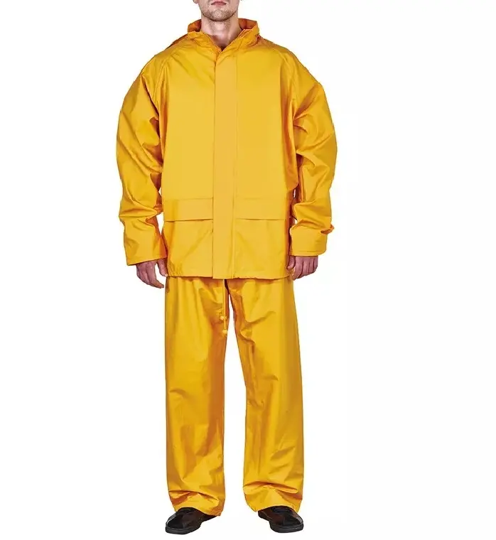 Durable Rain Suit Split Style Yellow Raincoat Waterproof Jacket PU Coating For Wholesale