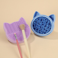 Vente chaude mignon chat en forme 2-en-1 multifonctionnel silicone maquillage brosse outil de nettoyage support de stockage boîte de rangement de bureau