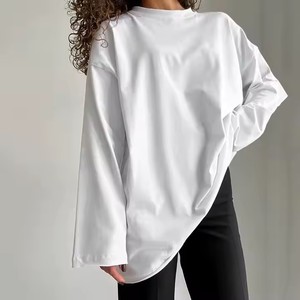 <span class=keywords><strong>T</strong></span>-shirts pour femmes à manches longues surdimensionnés Coupe ample <span class=keywords><strong>Coton</strong></span> 100% Col rond <span class=keywords><strong>T</strong></span>-shirts épais pour femmes - Product Image 1