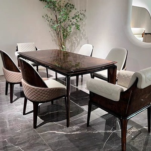 Juego de Mesa de Comedor Rectangular de Diseño Moderno de Lujo Italiano de Alta Gama Furnistyle, 6 Sillas de Comedor para Villa, Madera Natural Sólida para Hoteles - Product Image 1